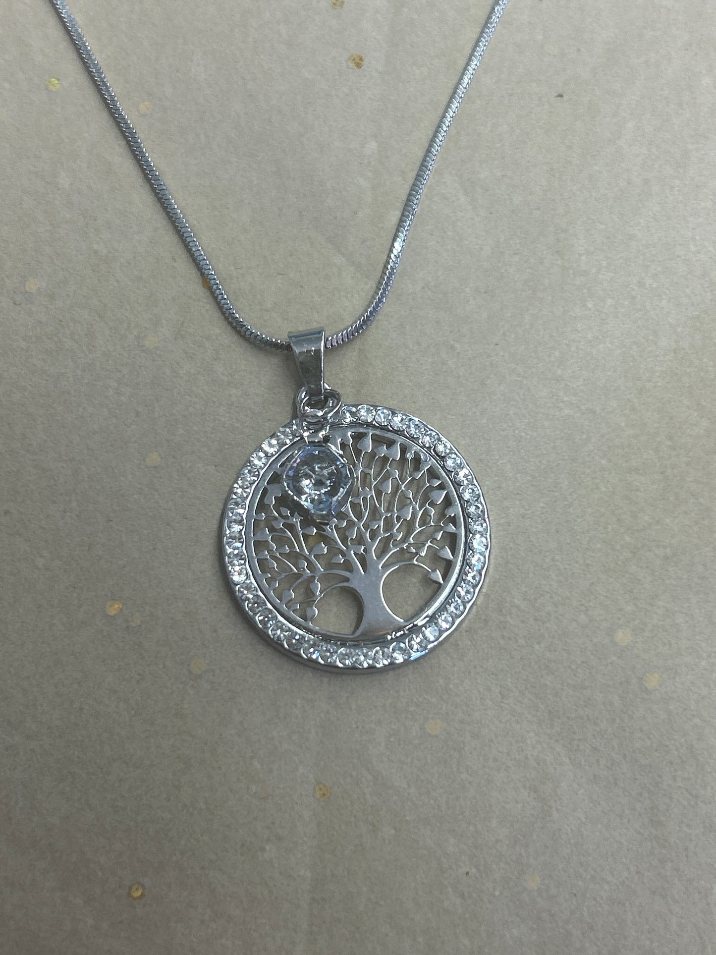 Tree of life necklace with diamond dangle