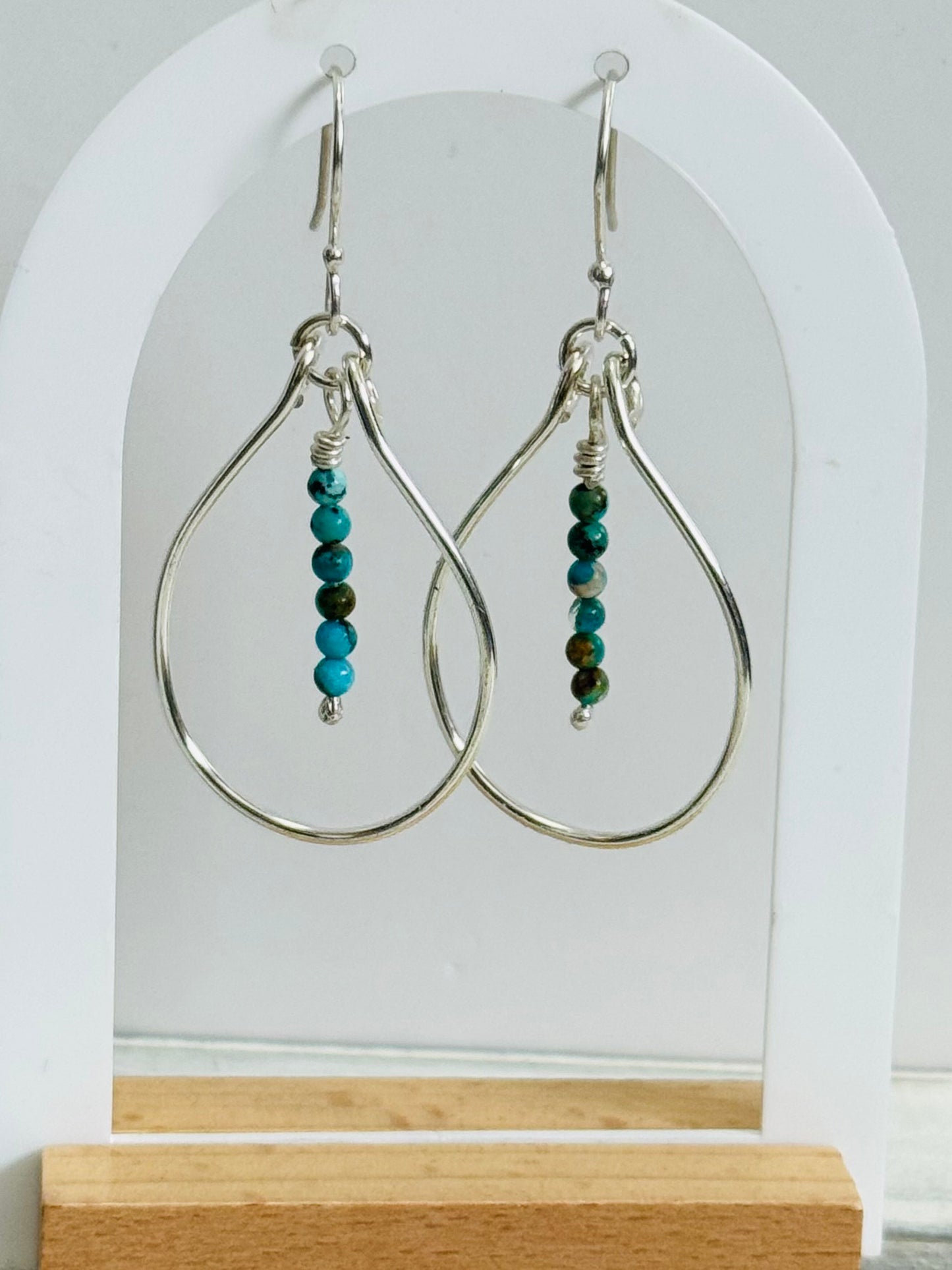 Sterling Silver Turquoise Dangle Hoop Earrings