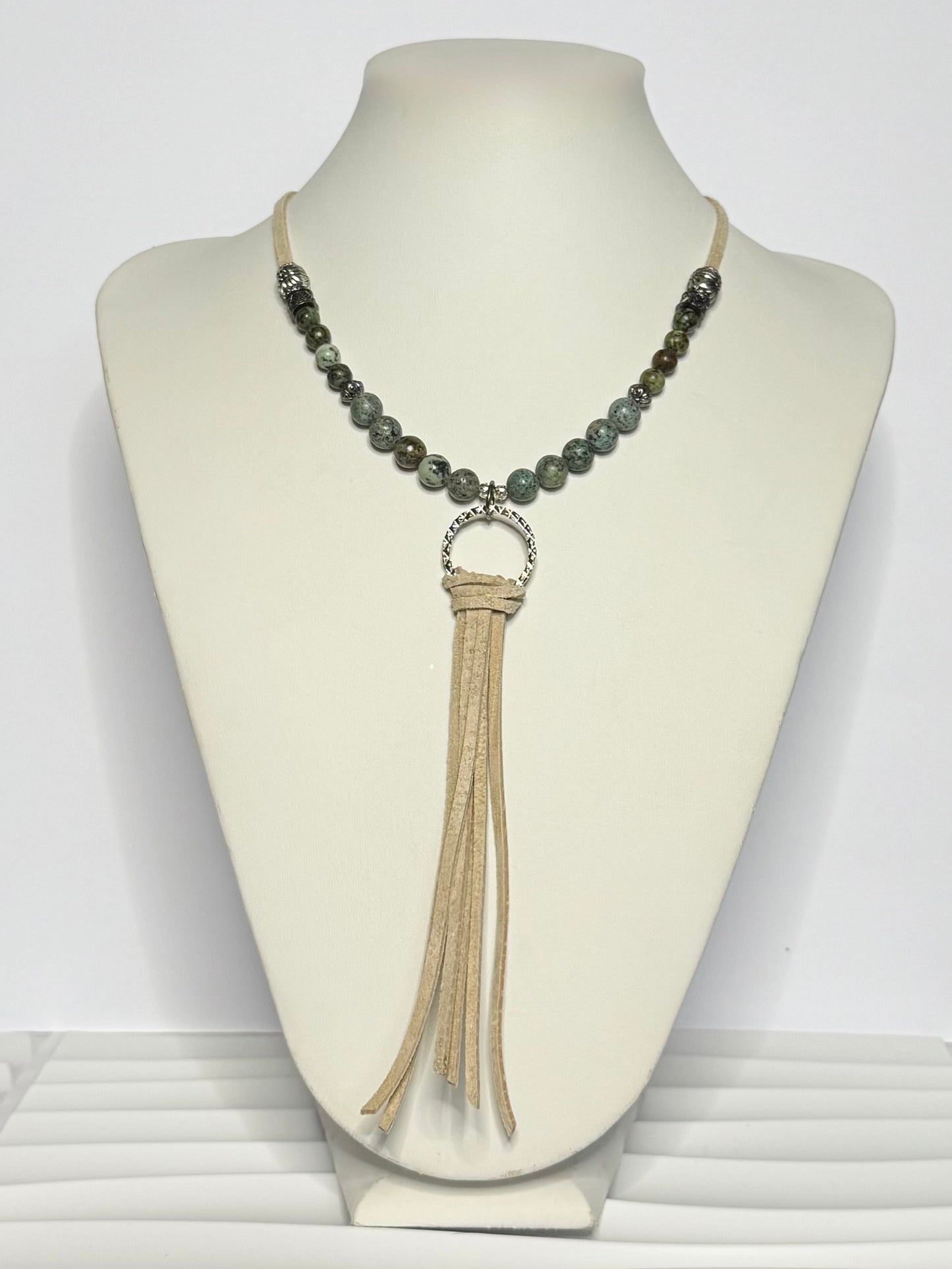 Handmade African Turquoise & Suede Long Necklace