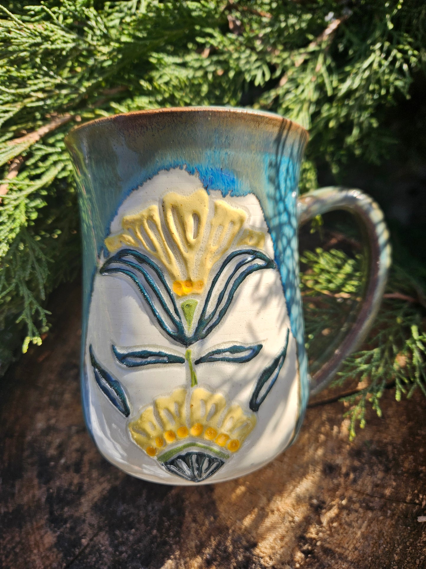 Yellow Art deco Flower Mug 12oz