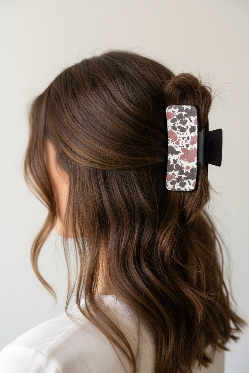 Black Cowprint Claw Clip Large