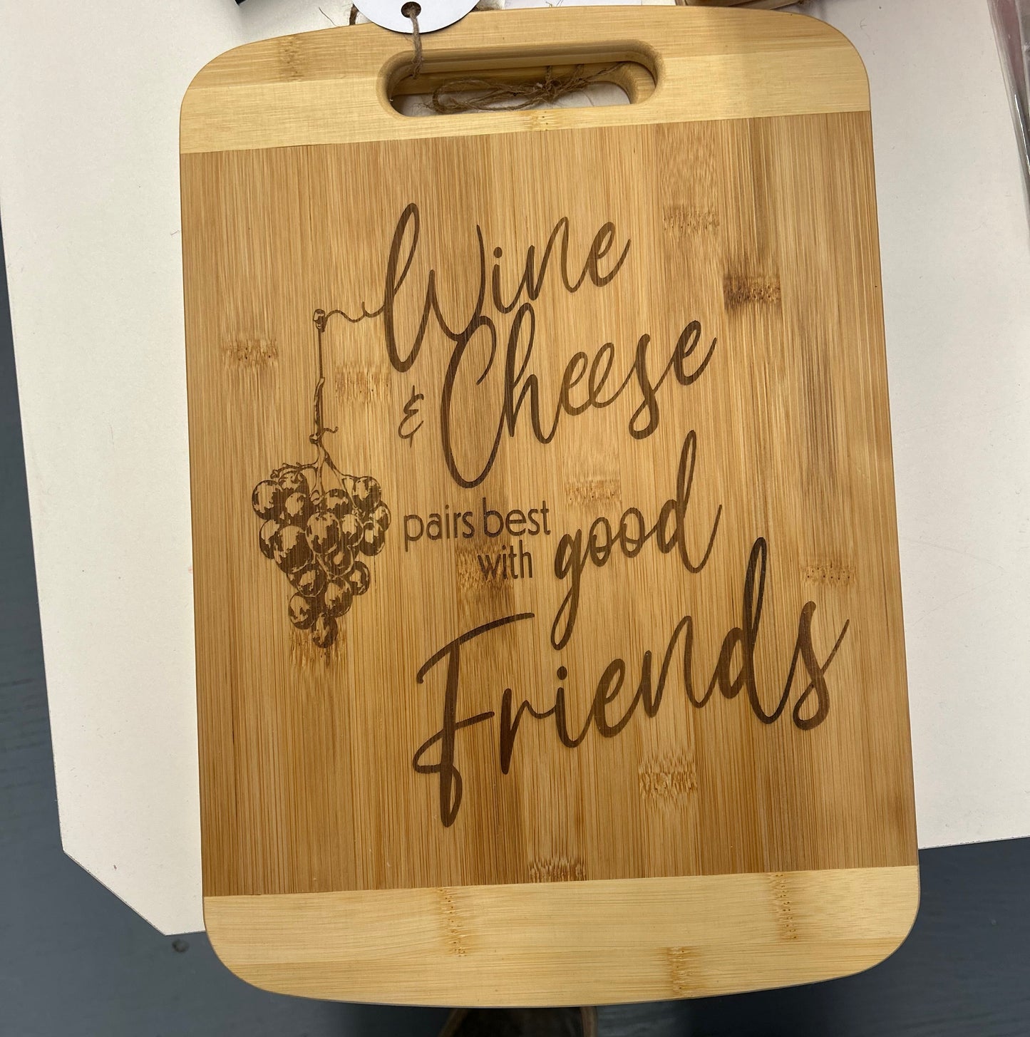 Wine And Cheese Pairs Best With Good Friends - Laser Engraved Charcuterie Board