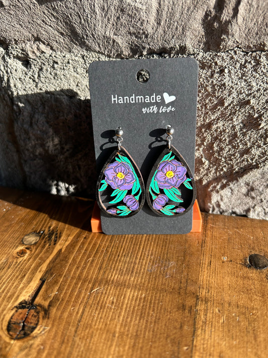 Purple Flowers & Cut outs Earrings