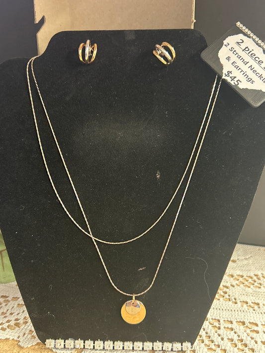 2 piece 2 strand necklace and ear rings ( Small Hoops)