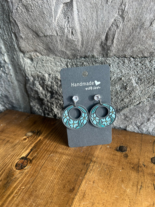 Blue and black floral hoop earring