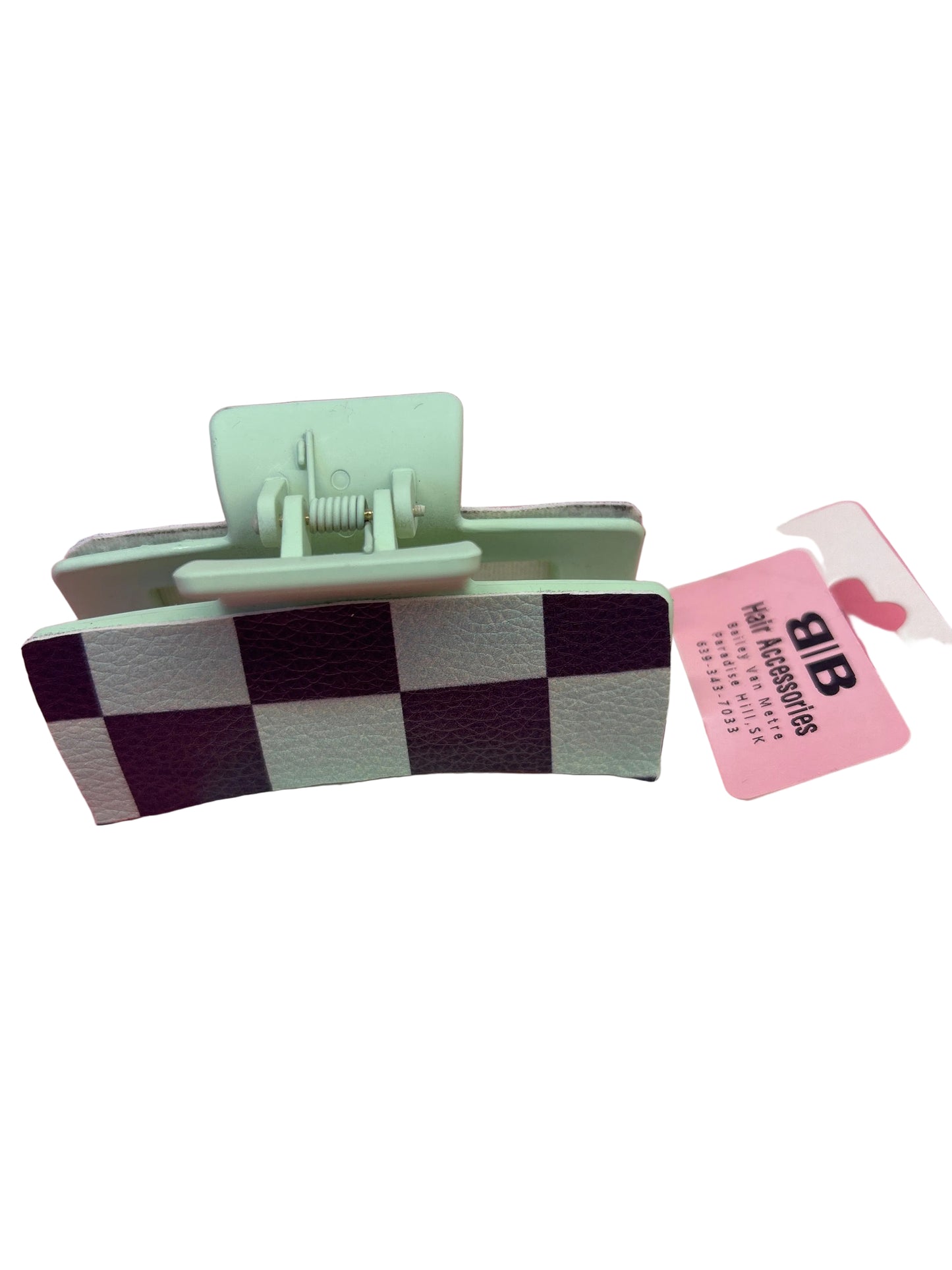 Mint Checkered Claw Clip
