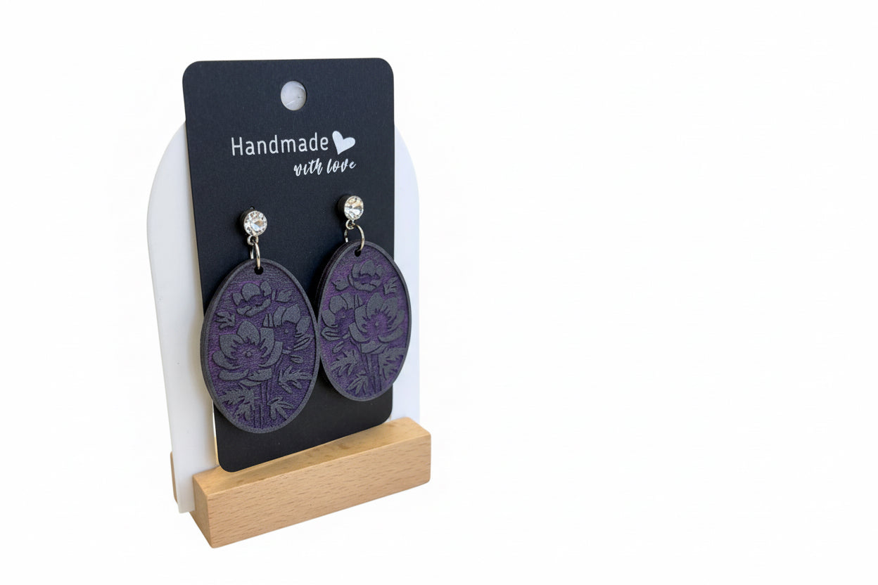 Purple Floral Earrings with Diamond