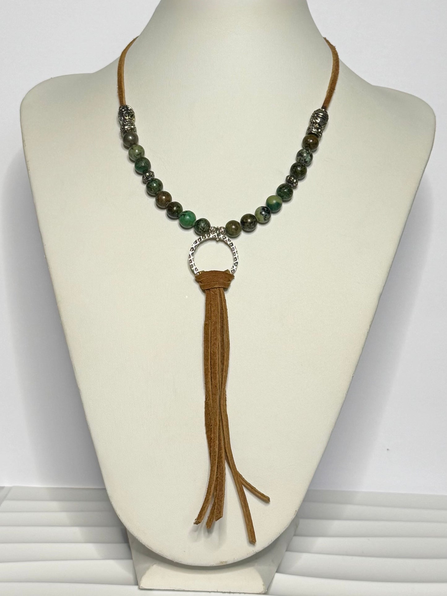 Handmade African Turquoise & Suede Long Necklace