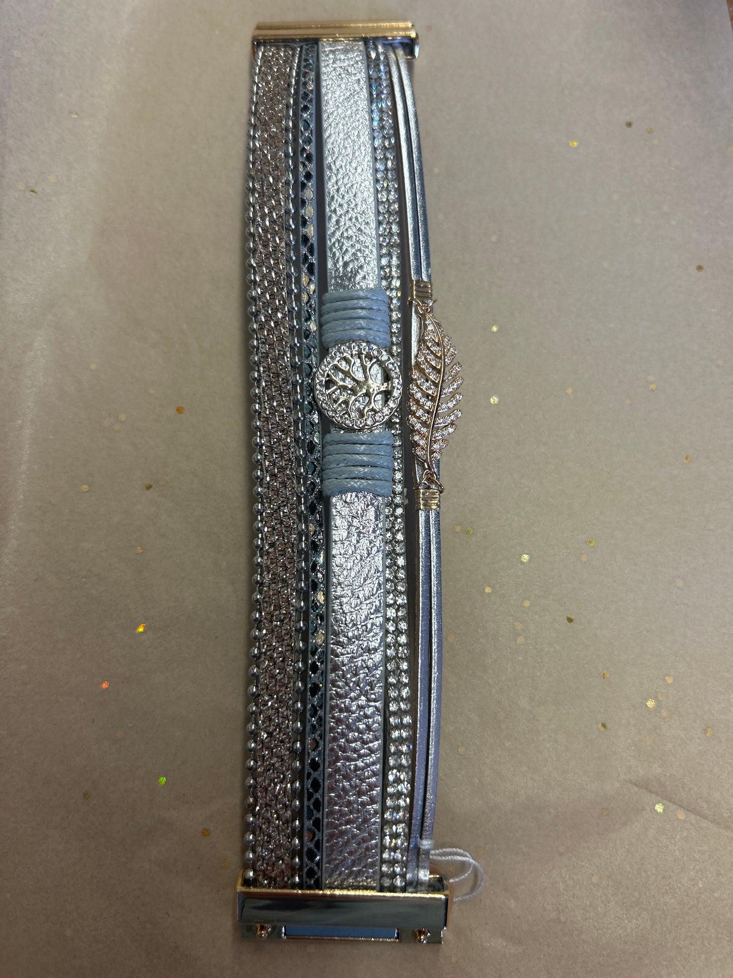Tree of life with diamond feather bracelet