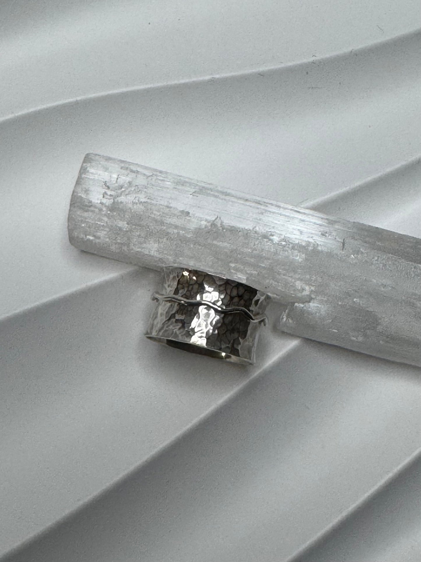 Handmade Sterling Silver Hammered Wide Band Spinner Ring