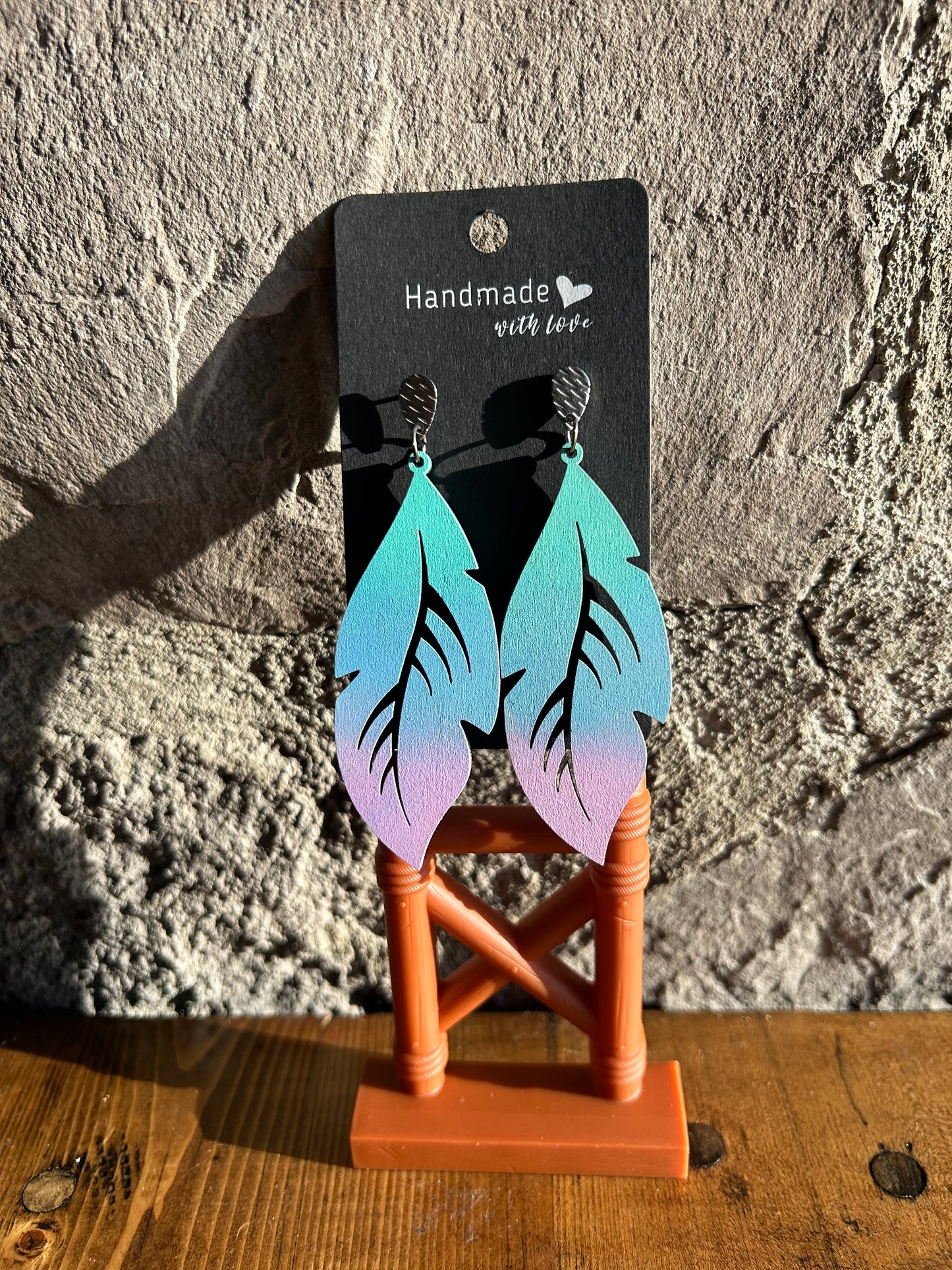 Feather pink/blue/green Earring