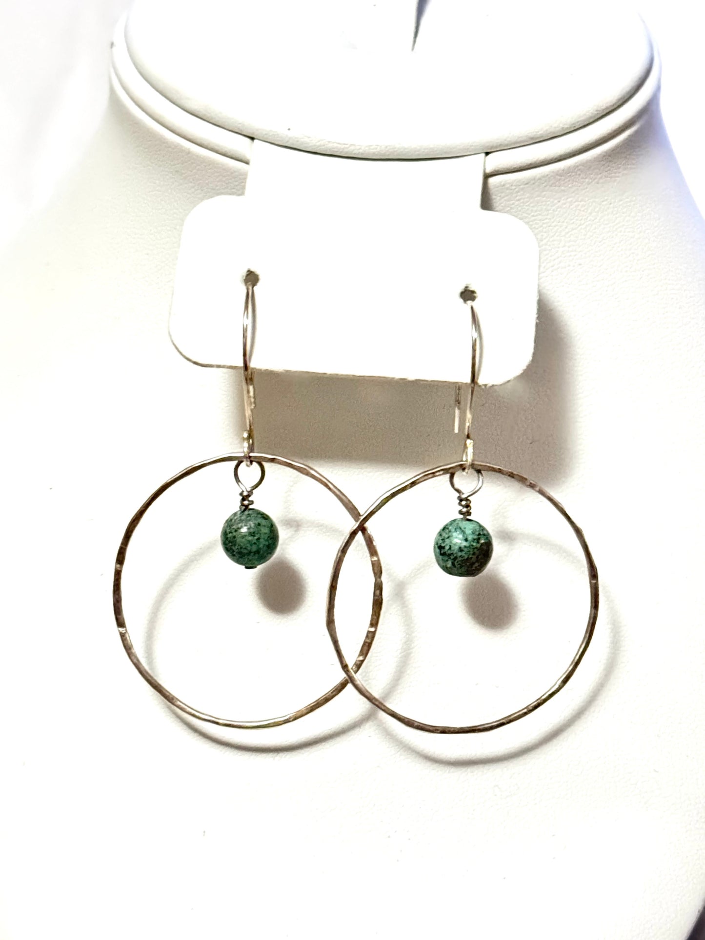 Handmade Sterling Silver Hoop Earrings with African Turquoise
