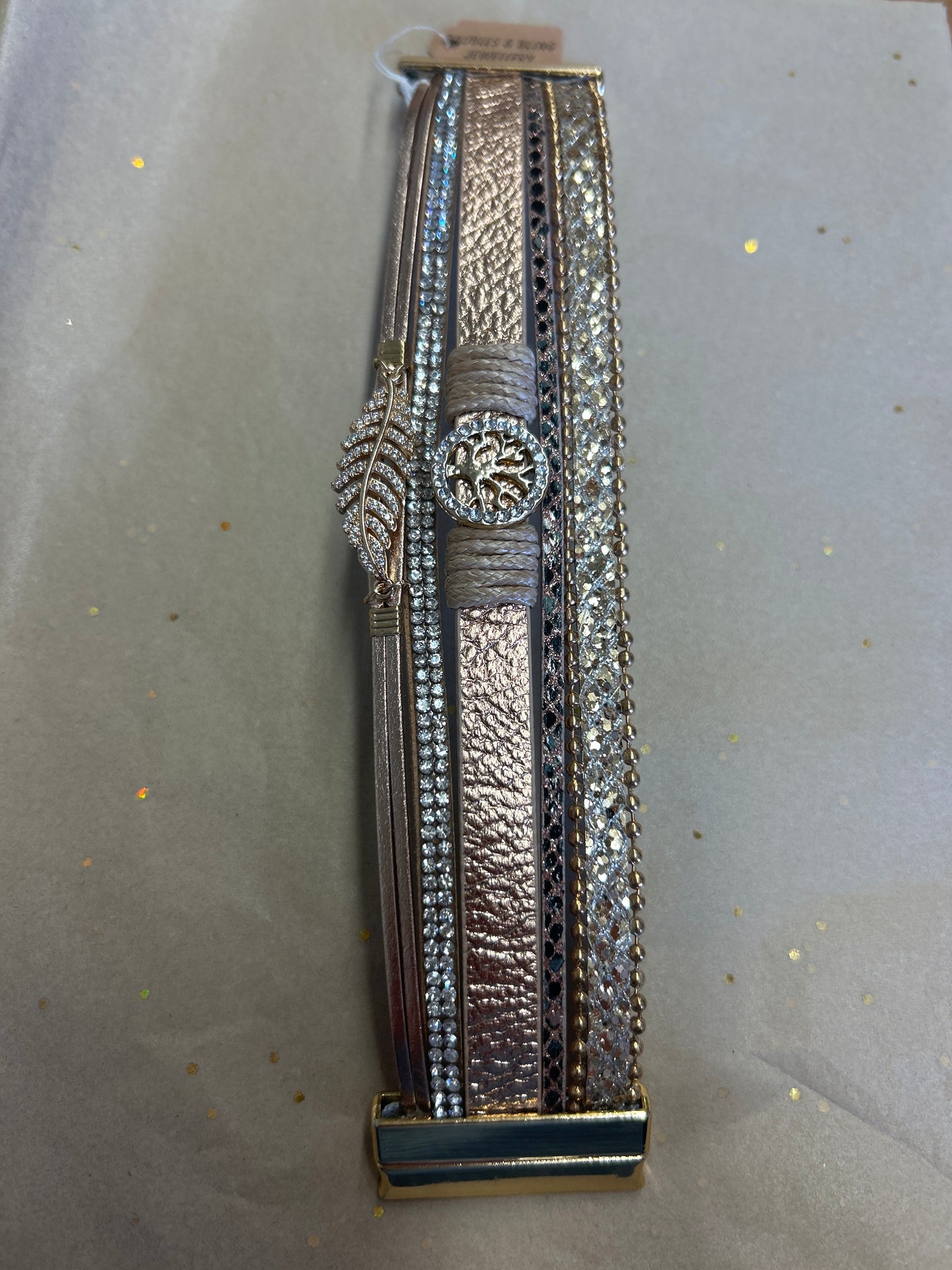 Tree of life with diamond feather bracelet