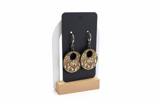 Wooden Daisy Medium Hoop Earrings