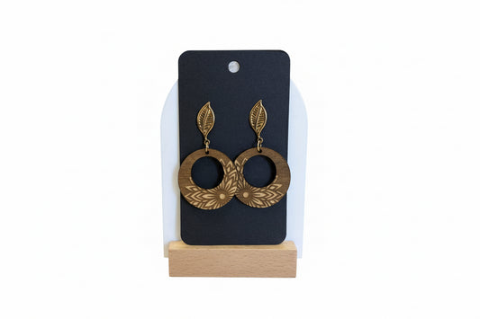 Medium Hoop wooden floral earring