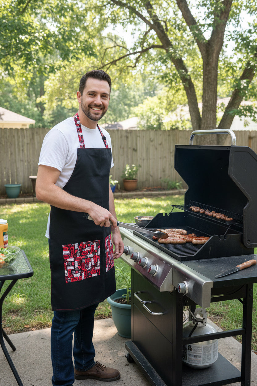 Reversible tie up MENS apron, and oven mitts