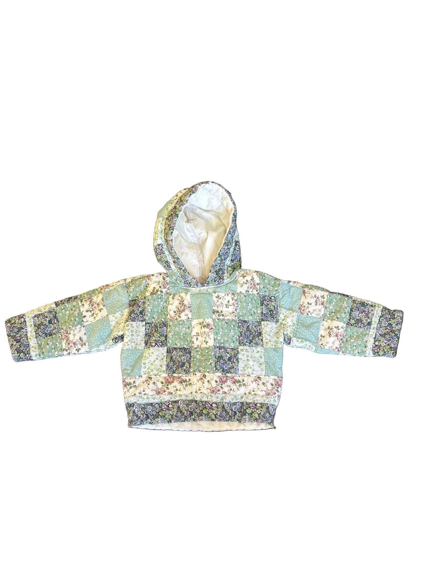 Kids floral green quilt hoodie