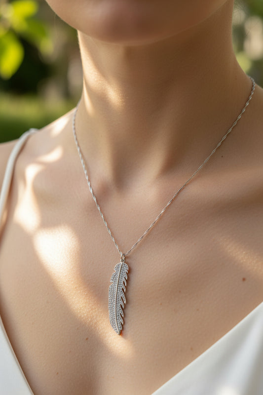 Large Feather Crystal Necklace