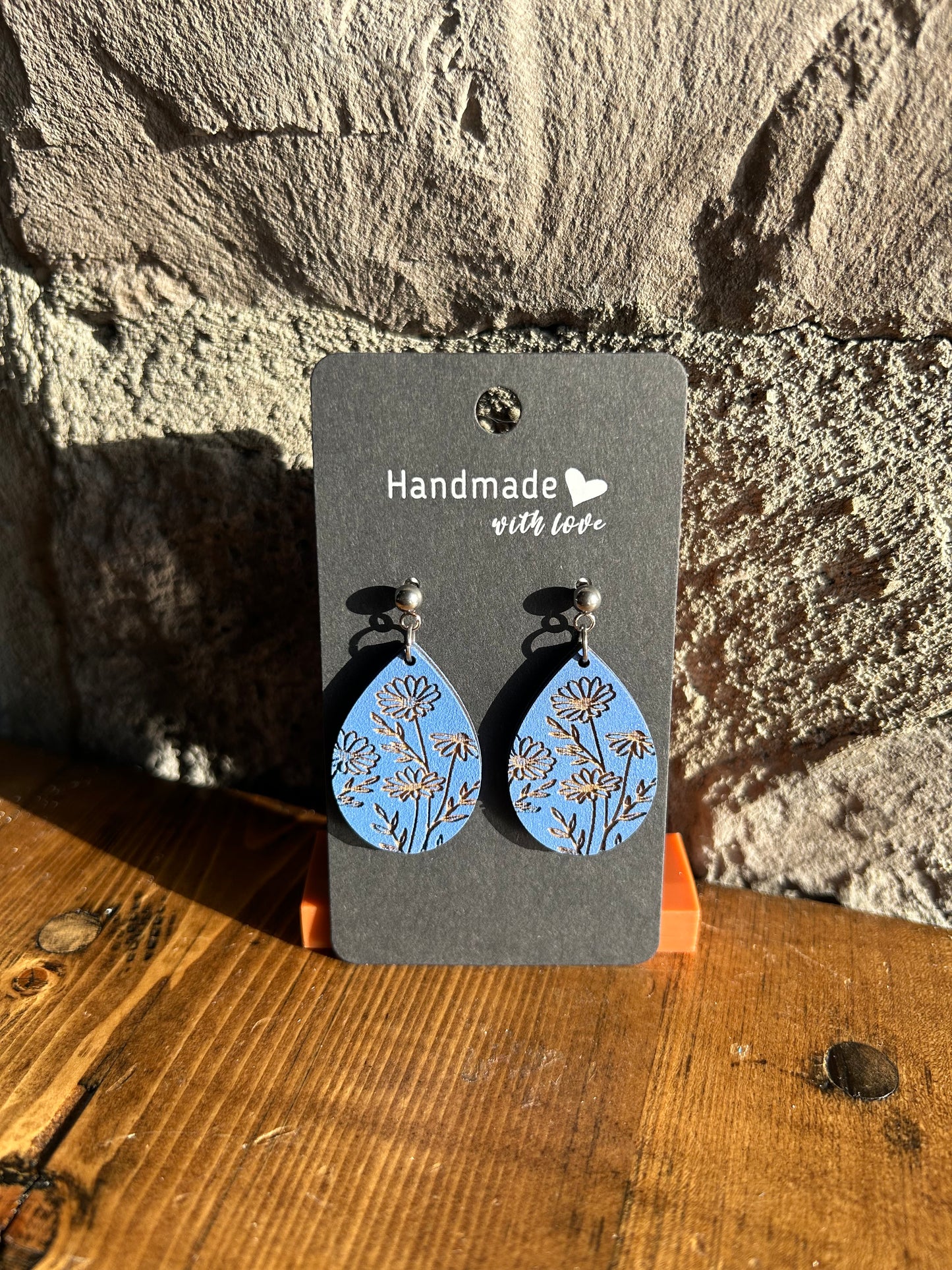 Blue Floral Etched Earring