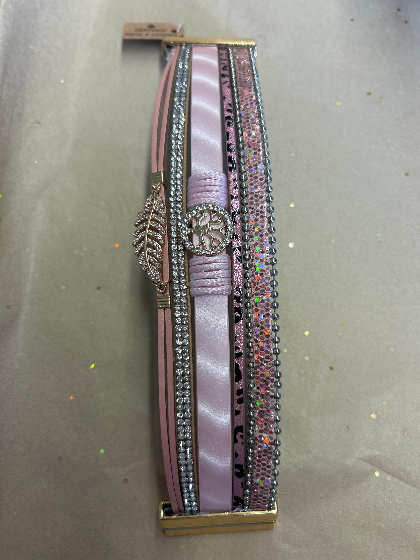 Tree of life with diamond feather bracelet