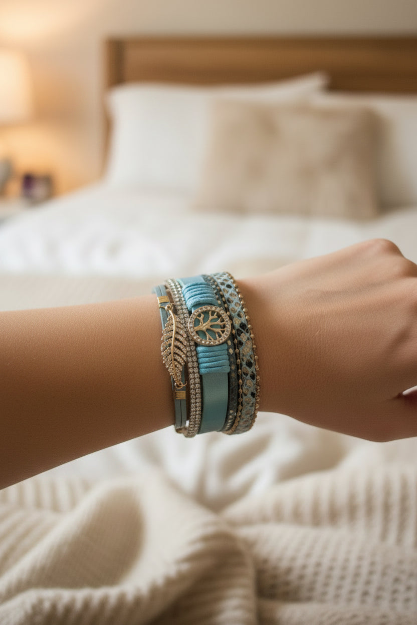 Tree of life with diamond feather bracelet
