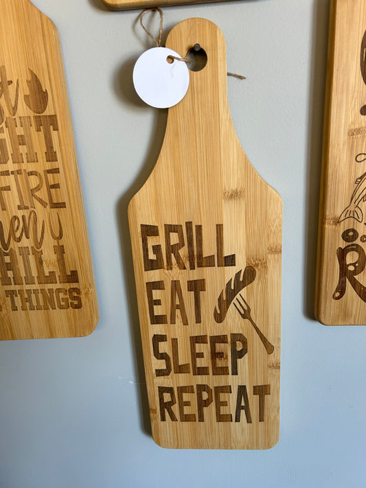 Grill, Eat, Sleep, Repeat - Laser Engraved Charcuterie Board