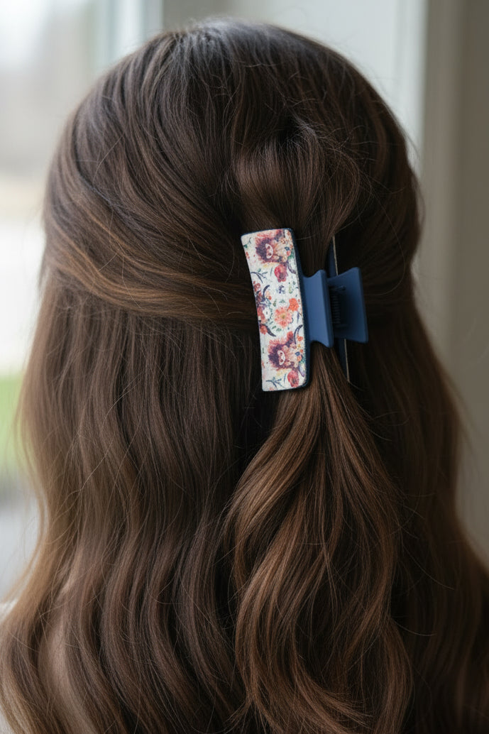 Navy Highland Sunflowers Claw Clip