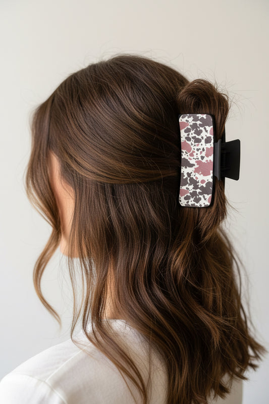 Black Cowprint Claw Clip Large