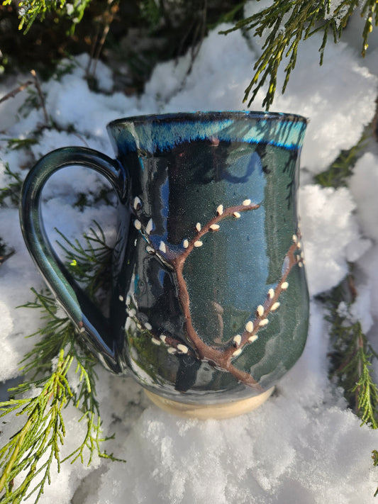 Blue Glazed Pussy Willow Mug 12oz