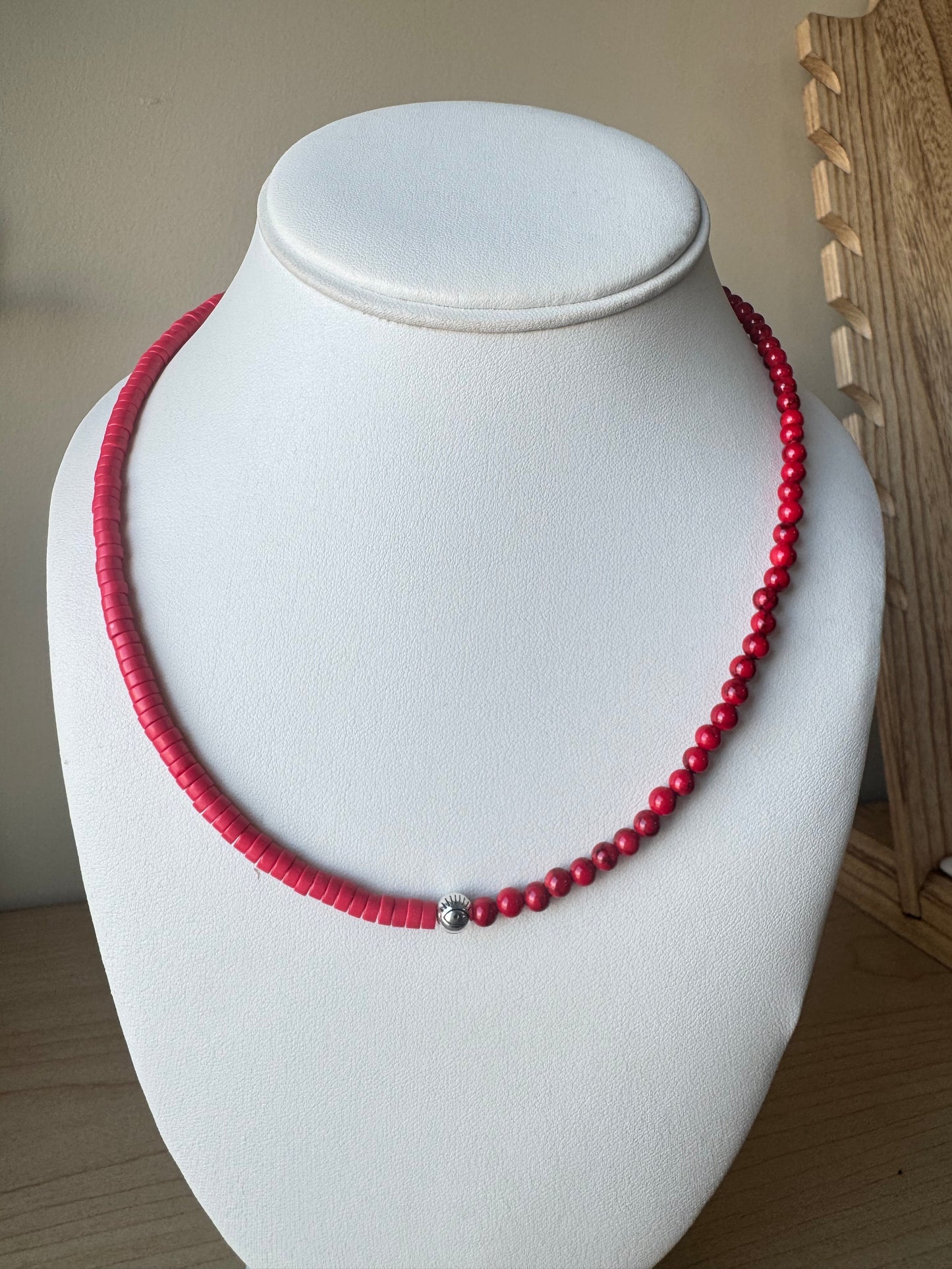 Coral and dyed howlite necklace
